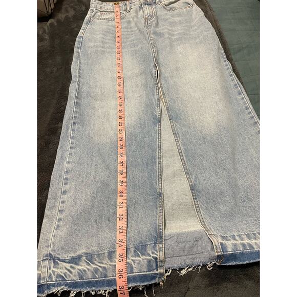 BDG Denim Maxi Skirt Blue Raw Hem Small Urban Outfitters Cotton - Picture 11 of 12